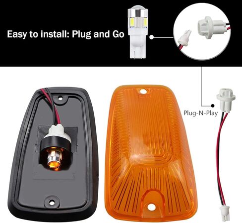 Cab Maker Roof Running Light Cover Base + 5X Amber T10 194 168 5050 LED Light Bulbs for Chevy/GMC C1500 C2500 C3500 K1500 K2500 K3500 1988-2000 Pickup Trucks 264159BK in Saudi Arabia