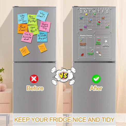 Magnetic Calendar for Fridge 2 Set 16"X12" Clear Acrylic Calendar for Fridge Monthly and Weekly Planning Board Dry Erase Refrigetator Calendar Planner with 12 Colorful Markers in Saudi Arabia