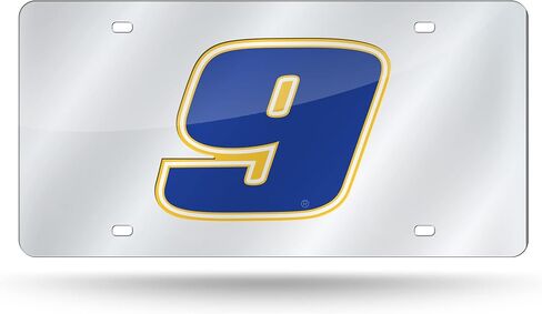 Rico Industries NASCAR Chase Elliott رقم 9 علامة تلقائية معدنية مقطوعة بالليزر - لوحة أمامية كاملة الحجم - مقاومة للطقس - خلفية فضية مع رقم سائق نابض بالحياة - أظهر فخرك حول المدينة in Saudi Arabia