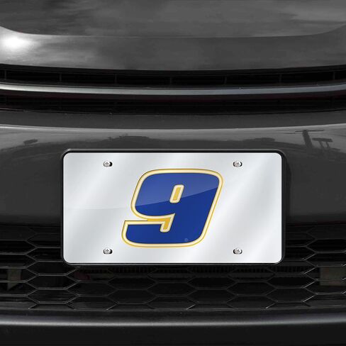 Rico Industries NASCAR Chase Elliott رقم 9 علامة تلقائية معدنية مقطوعة بالليزر - لوحة أمامية كاملة الحجم - مقاومة للطقس - خلفية فضية مع رقم سائق نابض بالحياة - أظهر فخرك حول المدينة in Saudi Arabia
