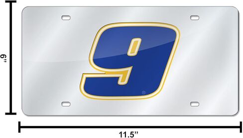 Rico Industries NASCAR Chase Elliott رقم 9 علامة تلقائية معدنية مقطوعة بالليزر - لوحة أمامية كاملة الحجم - مقاومة للطقس - خلفية فضية مع رقم سائق نابض بالحياة - أظهر فخرك حول المدينة in Saudi Arabia