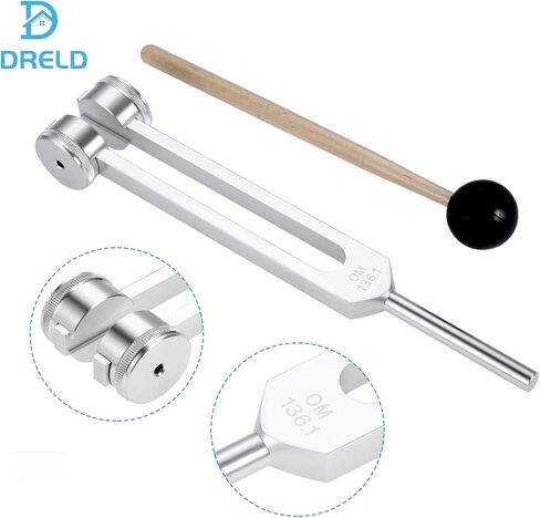 OM 136.1 هرتز شوكة ضبط شاكرا المرجحة للشفاء، شوك ضبط Solfeggio لإصلاح الحمض النووي، علاج طبي، صوت - مع حقيبة مطرقة من السيليكون وقطعة قماش للتنظيف in Kuwait