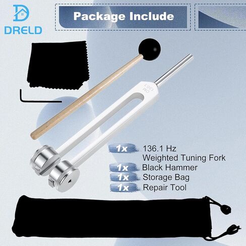 OM 136.1 هرتز شوكة ضبط شاكرا المرجحة للشفاء، شوك ضبط Solfeggio لإصلاح الحمض النووي، علاج طبي، صوت - مع حقيبة مطرقة من السيليكون وقطعة قماش للتنظيف in Kuwait