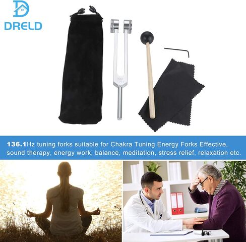 OM 136.1 هرتز شوكة ضبط شاكرا المرجحة للشفاء، شوك ضبط Solfeggio لإصلاح الحمض النووي، علاج طبي، صوت - مع حقيبة مطرقة من السيليكون وقطعة قماش للتنظيف in Kuwait