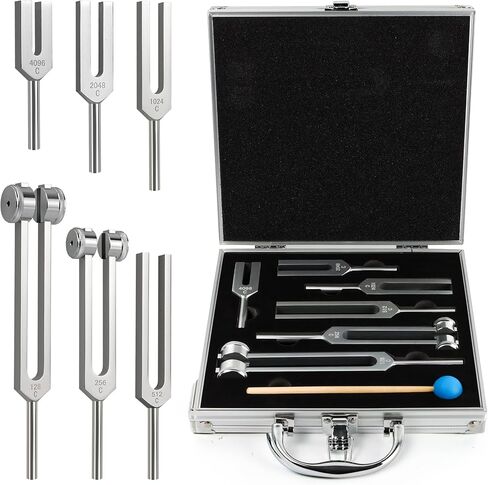 مجموعة أدوات العلاج بالشوكة الرنانة المكونة من 6 قطع 128 هرتز، 256 هرتز، 512 هرتز، 1024 هرتز، 2048 هرتز، 4096 هرتز، مجموعة شاكرا الشوكة الرنانة من سبائك الألومنيوم للعلاج الصوتي، شوكة ضبط مرجحة مناسبة للتأمل in Kuwait