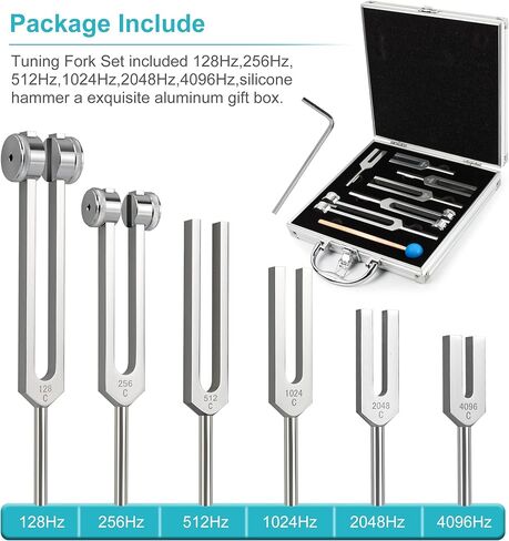 مجموعة أدوات العلاج بالشوكة الرنانة المكونة من 6 قطع 128 هرتز، 256 هرتز، 512 هرتز، 1024 هرتز، 2048 هرتز، 4096 هرتز، مجموعة شاكرا الشوكة الرنانة من سبائك الألومنيوم للعلاج الصوتي، شوكة ضبط مرجحة مناسبة للتأمل in Kuwait