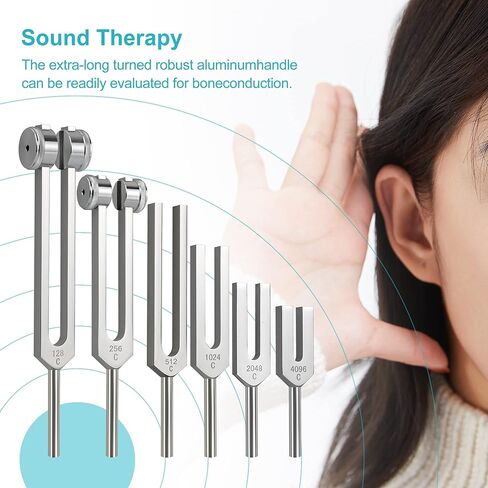 مجموعة أدوات العلاج بالشوكة الرنانة المكونة من 6 قطع 128 هرتز، 256 هرتز، 512 هرتز، 1024 هرتز، 2048 هرتز، 4096 هرتز، مجموعة شاكرا الشوكة الرنانة من سبائك الألومنيوم للعلاج الصوتي، شوكة ضبط مرجحة مناسبة للتأمل in Kuwait