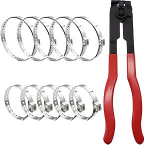 Aienxn CV Boot Clamp ذو طيات مع 10 قطع 304 مشابك تمهيد CV من الفولاذ المقاوم للصدأ، أشرطة تجعيد نوع الأذن تمديد كماشة ربط الحذاء للسيارات/ATV Q-060
