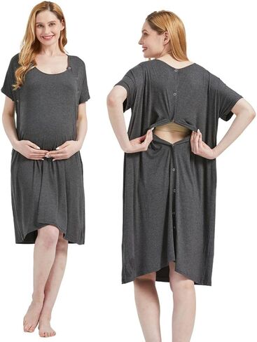 Mama & Wish Labor and Delivery Gown 3 in 1 Labor, Delivery and Nursing Gown for Hospital Made with Ultra-Soft Fabric for Ultimate Comfort! Black (Small) in Saudi Arabia
