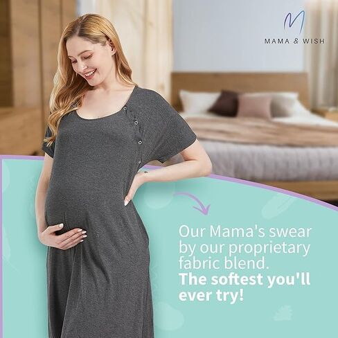 Mama & Wish Labor and Delivery Gown 3 in 1 Labor, Delivery and Nursing Gown for Hospital Made with Ultra-Soft Fabric for Ultimate Comfort! Black (Small) in Saudi Arabia