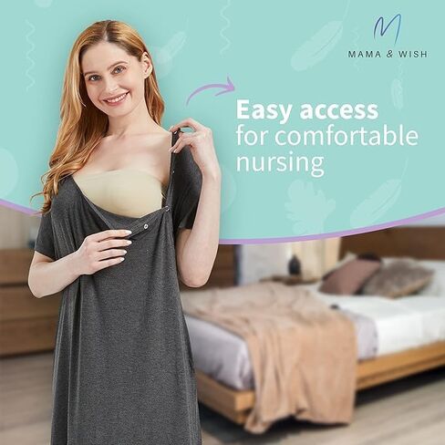 Mama & Wish Labor and Delivery Gown 3 in 1 Labor, Delivery and Nursing Gown for Hospital Made with Ultra-Soft Fabric for Ultimate Comfort! Black (Small) in Saudi Arabia