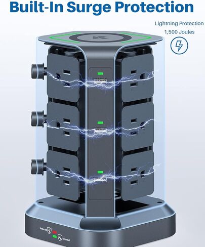 KOOSLA [65W] واقي عرام برج قطاع الطاقة PD، محطة شحن سطح المكتب USB C مع 12 منفذ تيار متردد متباعدة على نطاق واسع / 2 منافذ USB-C / 3 منافذ USB-A، سلك تمديد عالي التحمل بطول 6.5 قدم للمنزل والمكتب والنوم... in Kuwait