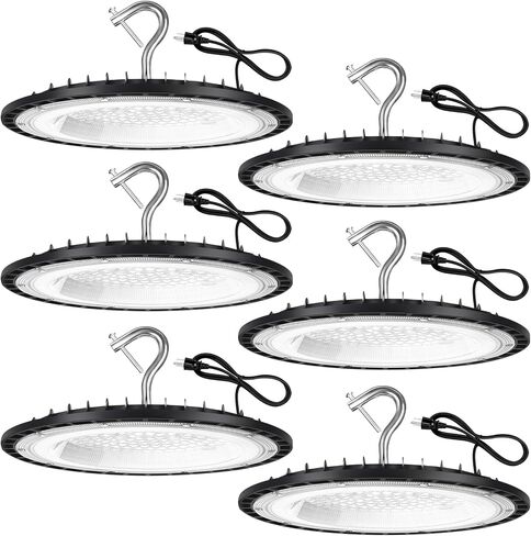 6 حزمة 500W UFO LED High Bay Light Fixture، 120V، 5000K ضوء النهار التجاري لإضاءة خليج المتجر، 75000LM، [2200W MH/HPS Equiv.] إضاءة منطقة التوصيل الأمريكية للمستودع/الحظيرة/صالة الألعاب الرياضية/المصنع/ورشة العمل/المرآب in Kuwait