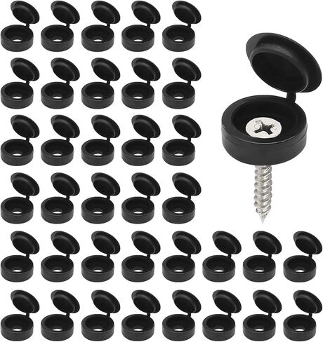 100 Pcs Hinged Screw Cover Caps, Plastic Screw Head Covers, Black Screw Caps, Fold Screw Snap Covers Washer Flip Tops for Covering Screw Heads, Screw Protection (L) in Kuwait