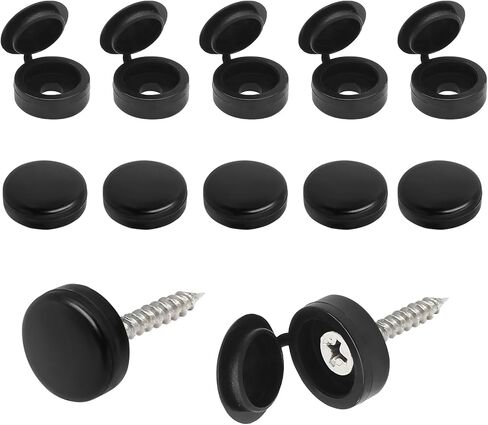 100 Pcs Hinged Screw Cover Caps, Plastic Screw Head Covers, Black Screw Caps, Fold Screw Snap Covers Washer Flip Tops for Covering Screw Heads, Screw Protection (L) in Kuwait
