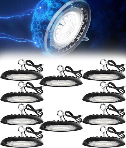 مصباح متجر Barrina UFO LED، 150W UFO LED High Bay Light، 5000K ضوء النهار، 21000lm، IP65 مقاوم للماء، 110° Beam High Bay Light التوصيل والتشغيل لتركيبات إضاءة الحظيرة في ورشة عمل مستودع الطابق السفلي، 10 عبوات in Kuwait