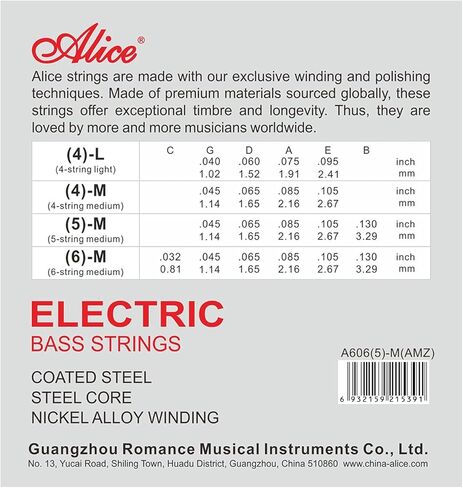 Bass Guitar Strings, Alice Bass String 5 Strings Medium Gauge 45-130 Nickel Alloy Winding String with Nickel-Plated Ball-End for 5 Strings Electric Bass in Kuwait