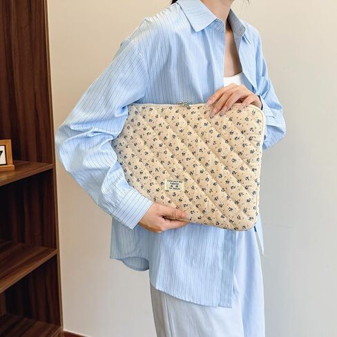 حقيبة كمبيوتر محمول منتفخة لطيفة، حقيبة كمبيوتر محمول مبطنة مقاس 14 بوصة مطبوعة على شكل زهرة، ملحقات غطاء مبطنة ناعمة واقية من الزهور، متوافقة مع كمبيوتر محمول مقاس 14 بوصة in Kuwait