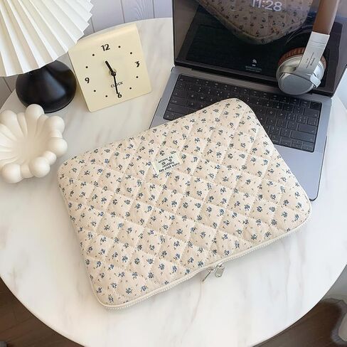 حقيبة كمبيوتر محمول منتفخة لطيفة، حقيبة كمبيوتر محمول مبطنة مقاس 14 بوصة مطبوعة على شكل زهرة، ملحقات غطاء مبطنة ناعمة واقية من الزهور، متوافقة مع كمبيوتر محمول مقاس 14 بوصة in Kuwait