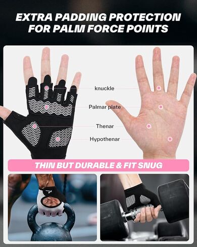 Sportneer Workout Gloves for Men & Women, Full Palm Protection Breathable Exercise Gloves w/Curved Open Back, Lightweight Fitness Gloves for Pull Up, Dumbbells, Cycling, Rowing in Kuwait