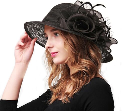 HATAMOTO Women's Organza Kentucky Derby Fascinator Hat Cloche Bowler Hat Cocktail Tea Party Wedding Sun Hat in Kuwait
