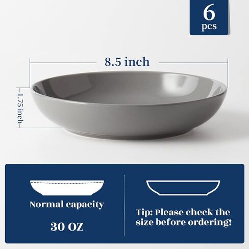 Y YHY Pasta Bowls, 30oz Salad Bowls White Soup Bowls Large Pasta Serving Bowl Porcelain Pasta Plates Wide and Shallow Bowls Set of 6 Microwave Dishwasher Safe Valentines Day Gift in Kuwait
