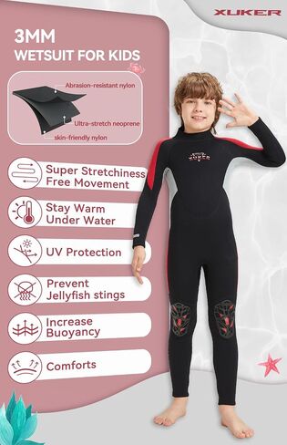XUKER Kids Wetsuit for Boys Girls Toddlers 3mm Thermal Full Length Back Zip Wetsuit in Kuwait