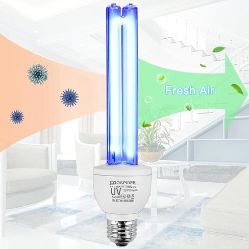 25 Watts UVC Light Bulb with Ozone, UV Light for Bedroom/Bathroom/Closet/Kitchen, 185nm Wavelength Covers up to 400sq.ft, E26 110V CTUV-25 in Kuwait