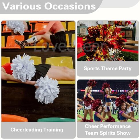 Lovecheer 4PCS Metallic Pom Poms Cheerleading with Handle Sports Cheer Pom Poms Team Spirits Football Basketball School Party Performance Dance in Kuwait