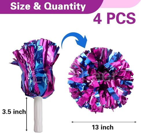 Lovecheer 4PCS Metallic Pom Poms Cheerleading with Handle Sports Cheer Pom Poms Team Spirits Football Basketball School Party Performance Dance in Kuwait