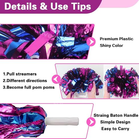 Lovecheer 4PCS Metallic Pom Poms Cheerleading with Handle Sports Cheer Pom Poms Team Spirits Football Basketball School Party Performance Dance in Kuwait