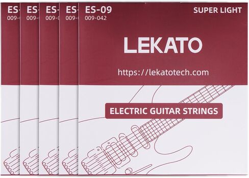 أوتار جيتار كهربائي من LEKATO أوتار جيتار كهربائي مطلية بالنيكل مع نهاية كروية، 5 مجموعة من 6 أوتار فولاذية سداسية (10-46) in Kuwait
