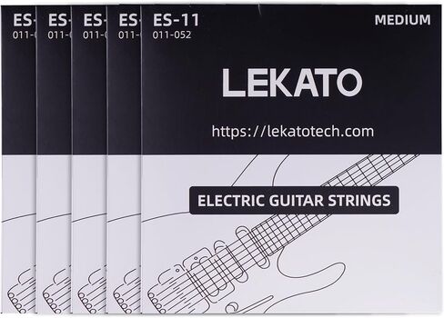 أوتار جيتار كهربائي من LEKATO أوتار جيتار كهربائي مطلية بالنيكل مع نهاية كروية، 5 مجموعة من 6 أوتار فولاذية سداسية (10-46) in Kuwait