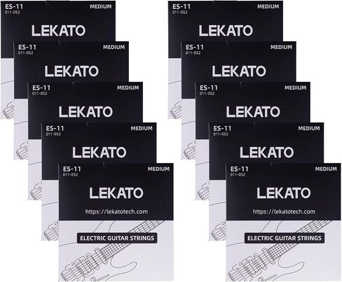 أوتار جيتار كهربائي من LEKATO أوتار جيتار كهربائي مطلية بالنيكل مع نهاية كروية، 5 مجموعة من 6 أوتار فولاذية سداسية (10-46) in Kuwait