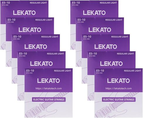 أوتار جيتار كهربائي من LEKATO أوتار جيتار كهربائي مطلية بالنيكل مع نهاية كروية، 5 مجموعة من 6 أوتار فولاذية سداسية (10-46) in Kuwait