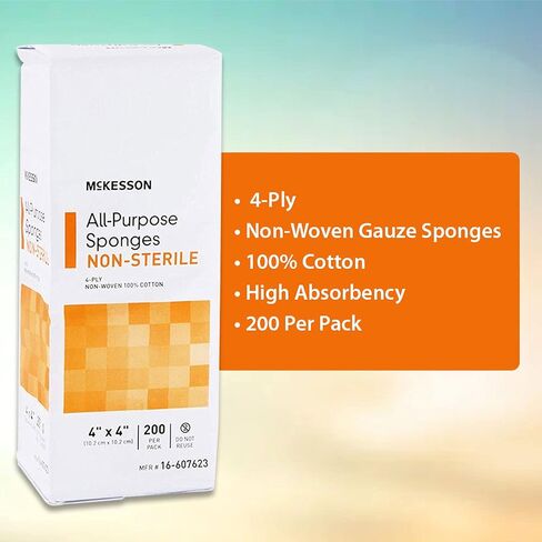 McKesson All Purpose Sponges, Non-Sterile, 4-Ply, 100% Cotton, 2 in x 2 in, 200 per Pack, 1 Pack in Kuwait