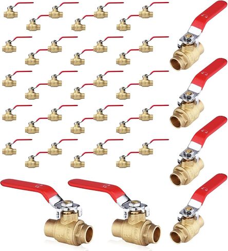(Pack of 10) Seelink 1/2 Inch Sweat x 1/2 Inch Sweat Ball Valve, Brass Shut Off Valve for Copper Pipe Connection, Red in Kuwait