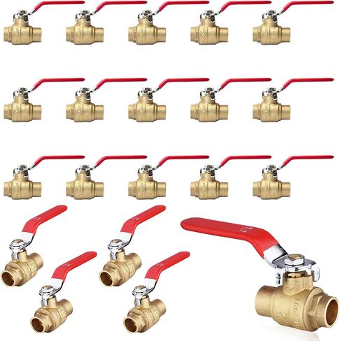 (Pack of 10) Seelink 1/2 Inch Sweat x 1/2 Inch Sweat Ball Valve, Brass Shut Off Valve for Copper Pipe Connection, Red in Kuwait