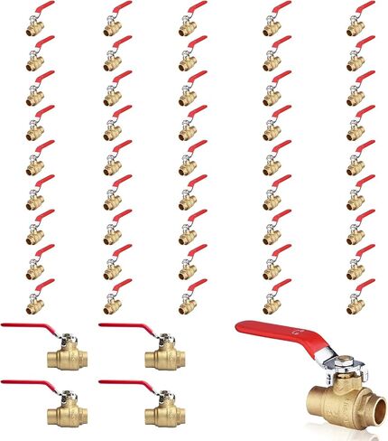 (Pack of 10) Seelink 1/2 Inch Sweat x 1/2 Inch Sweat Ball Valve, Brass Shut Off Valve for Copper Pipe Connection, Red in Kuwait