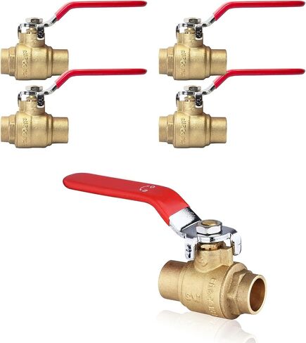 (Pack of 10) Seelink 1/2 Inch Sweat x 1/2 Inch Sweat Ball Valve, Brass Shut Off Valve for Copper Pipe Connection, Red in Kuwait
