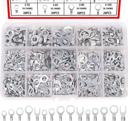 Twidec/640PCS Non Insulated Ring Terminal Kit AWG 22-16 16-14 12-10 Non-Insulated Copper Ring Fork Terminals Wire Connectors Kit of Tinned Red Copper Wire Crimp Connectors N-091 in Kuwait