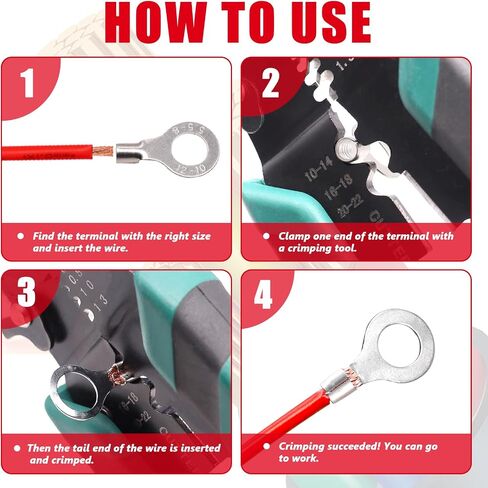 Twidec/640PCS Non Insulated Ring Terminal Kit AWG 22-16 16-14 12-10 Non-Insulated Copper Ring Fork Terminals Wire Connectors Kit of Tinned Red Copper Wire Crimp Connectors N-091 in Kuwait