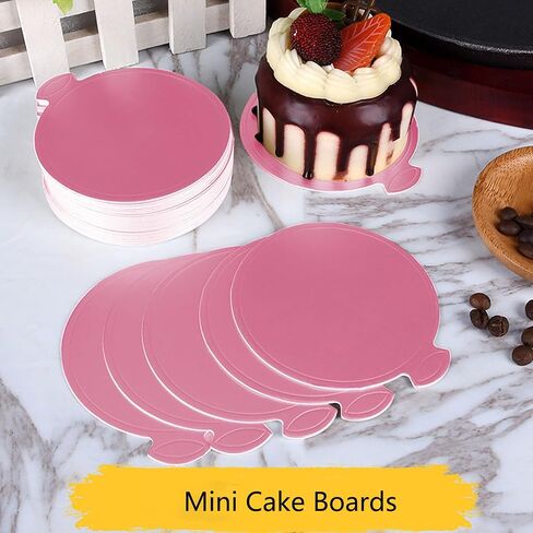 YYaaloa 50pcs 3.15 Inch Mini Cake Boards Round Pink Mini Dessert Plates Mousse Cupcake Trays Base Paper Plates Circle Dessert Board (Pink 3.15inch 50pcs) in Kuwait