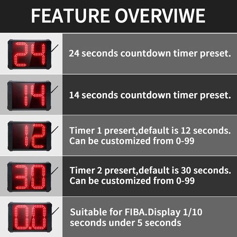 LED Shot Clock Programmable 14/24/30 Seconds Countdown for Basketball Game (GO2D-8R) in Kuwait