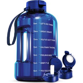 زجاجة مياه سعة 1 جالون من AQUAFIT مع قلم تحديد الوقت - غطاء من القش والغطاء - زجاجة مياه كبيرة خالية من مادة BPA مع قش - زجاجة مياه رياضية بمقبض - إبريق ماء تحفيزي سعة 1 جالون (128 أونصة، رمادي)