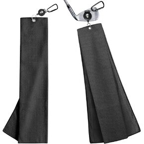 FINGER TEN Golf Towels for Golf Bags with Strong Magnetic Retractable Carabiner 24''X16'' Lightweight Absorbent Microfiber Waffle Pattern Tri-Fold Towel for Women Men (Black&Gray&Blue-3 Pack) in Kuwait