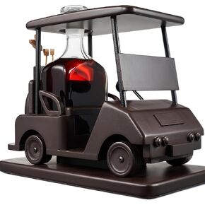 The Wine Savant Golf Decanter Whiskey Decanter and 2 Whiskey Glasses -, Golf Gifts for Both Men & Women, Golf Accessories, Golfer Gifts, Based on A Replica Golf Cart (850ml Decanter - 8 Ounce Glasses)