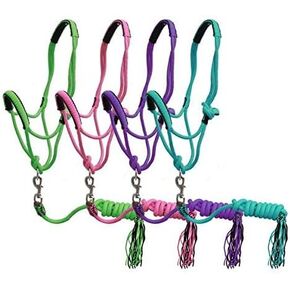 Showman Pony مضفر Nylon Cowboy Knot Rope Halter W/Lead