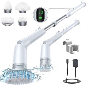 LABIGO Electric Spin Scrubber LA2 Pro، فرشاة تنظيف طاقة الدش مع شاشة عرض و4 رؤوس قابلة للاستبدال، سرعتان قابلتان للتعديل، 3 مقبض تمديد، لبلاط أرضية الحمام