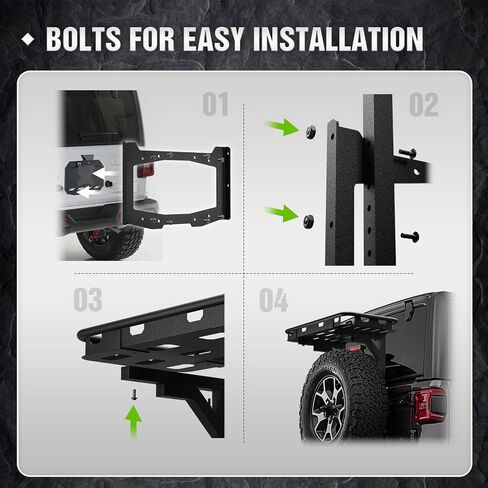سلة الشحن الخلفية لسيارة Jeep Wrangler JK على البوابة الخلفية OE متوافقة مع باب 2007-2018 Jeep Wrangler JK & JKU Unlimited 2/4، رف شحن الإطارات الاحتياطية، حامل تخزين الأمتعة (مسمار) in Kuwait